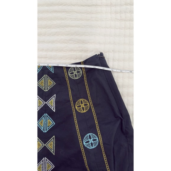S.L.B. Navy Blue Embroidered Cotton Midi Skirt Geometric Boho Tribal Size 10 - Picture 5 of 7